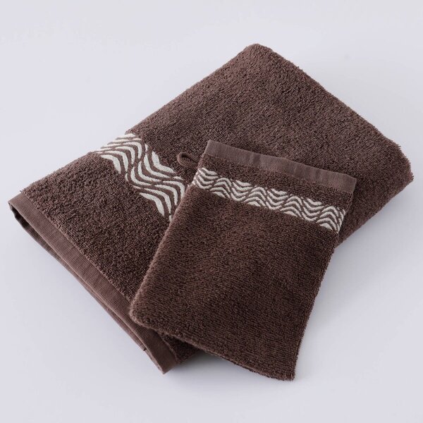 Koupelnový textil s originálním vyšitým lemem 420g/m2 čokoládová ručník 50x100 cm+žínka
