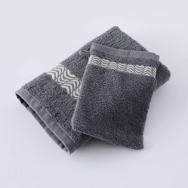 Koupelnový textil s originálním vyšitým lemem 420g/m2 antracitová ručník 50x100 cm+žínka