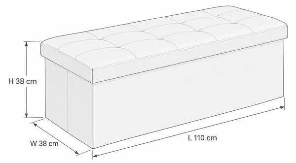 Puf s úložným prostorem, obdélníkový, skládací, 110 × 38 × 38 cm, béžový