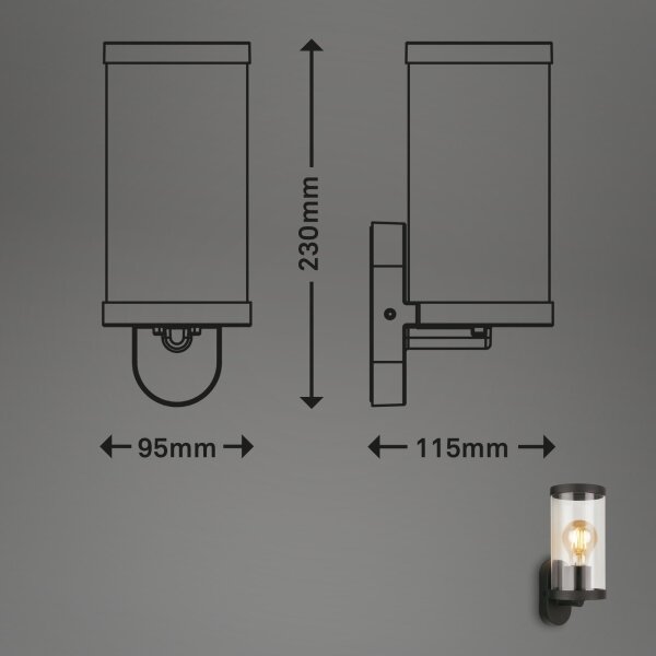 Briloner 3600-015 - Venkovní nástěnné svítidlo KAIRO 1xE27/12W/230V IP44 černá