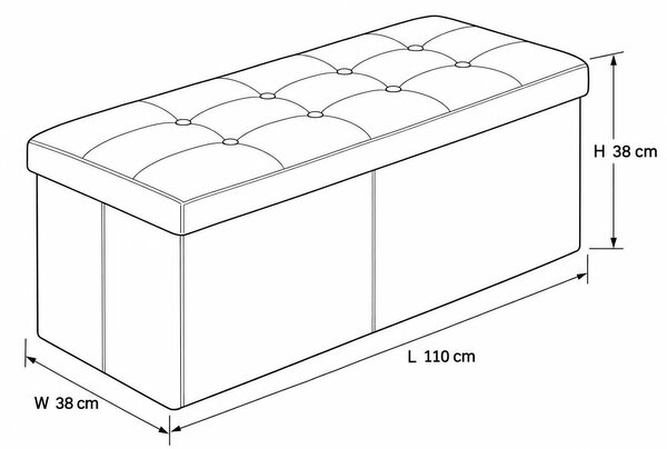 Obdélníkový taburet s úložným prostorem, skládací, 110 × 38 × 38 cm, šedý