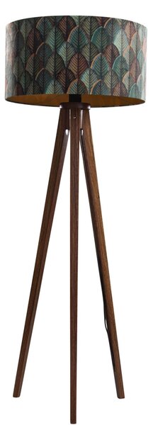 Stojací lampa z ořechového dřeva s sametovým stínidlem s motivem listů 50 cm - Tripod Classic