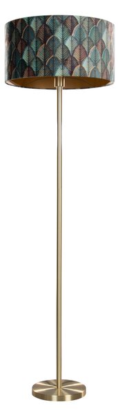 Stojací lampa mosazná s sametovým stínidlem, design listů a zlatým vnitřkem 50/50/25 - Simplo
