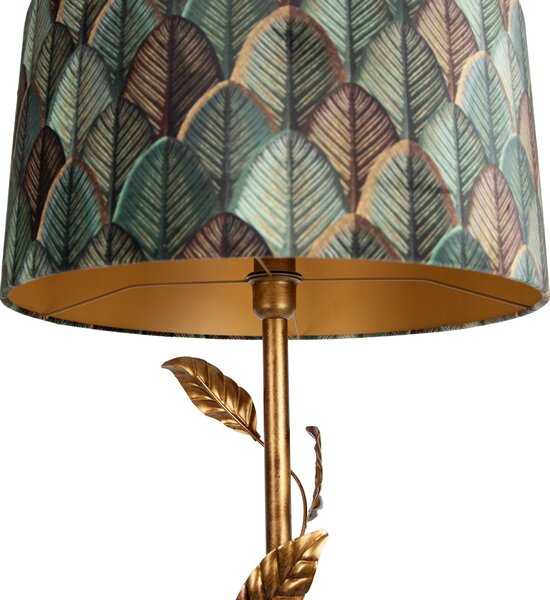 Zlatá stojací lampa se stínidlem s motivem listů a zlatým interiérem 50 cm - Linden