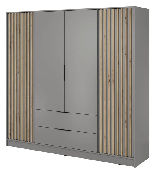 Čtyřdveřová skříň MARFA - šířka 206 cm, šedá / dub artisan