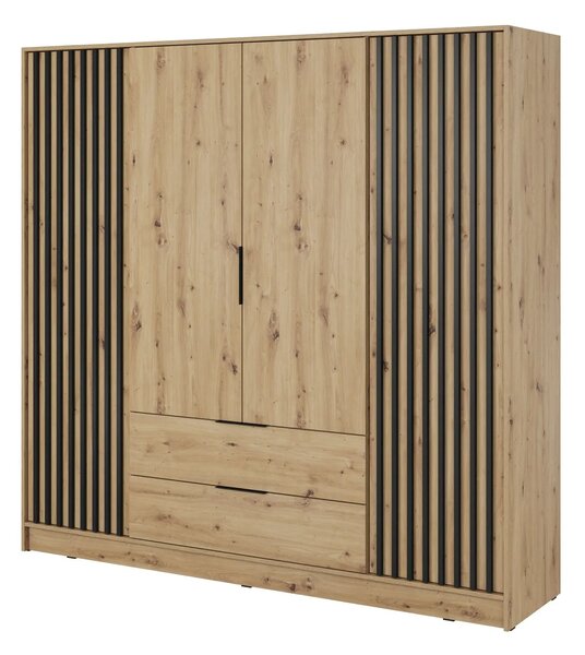 Čtyřdveřová skříň MARFA - šířka 206 cm, dub artisan / černá
