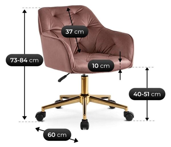 Kancelářské křeslo Skarto Velvet, růžová / zlatá