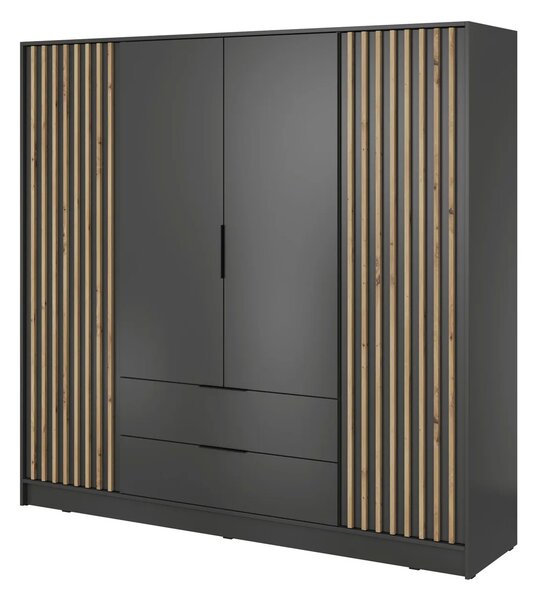 Čtyřdveřová skříň MARFA - šířka 206 cm, grafit / dub artisan