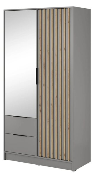 Dvoudveřová skříň se zrcadlem MARFA - šířka 105 cm, šedá / dub artisan