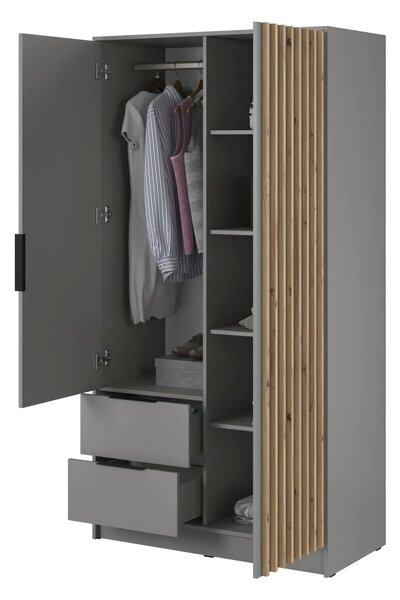 Dvoudveřová skříň se zrcadlem MARFA - šířka 105 cm, šedá / dub artisan