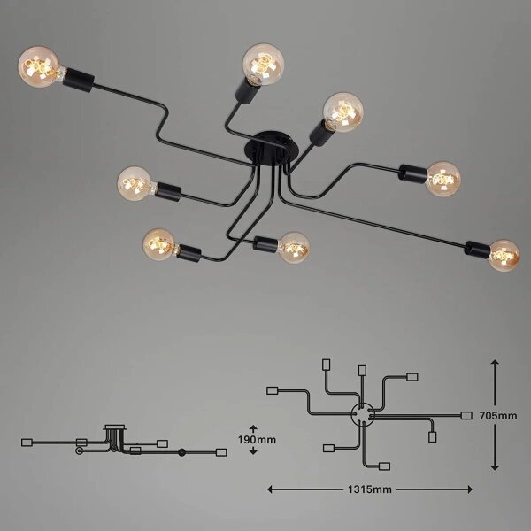 Briloner 2888-085 - Přisazený lustr FARETTO 8xE27/60W/230V černá