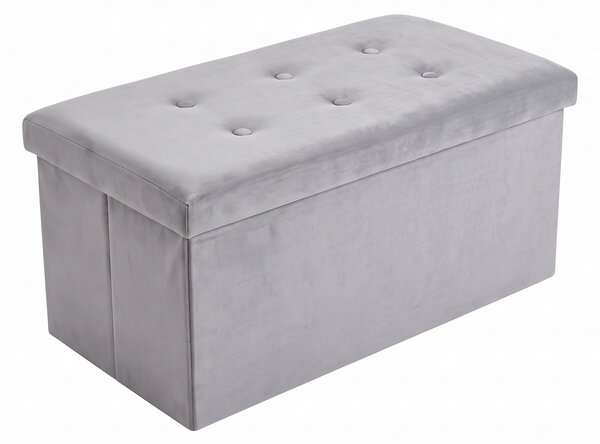 Obdélníkový sametový taburet s úložným prostorem, skládací, 76 × 38 × 38 cm, šedý