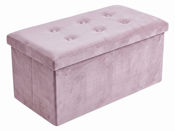 Obdélníkový velurový taburet s úložným prostorem, skládací, 76 × 38 × 38 cm, růžový