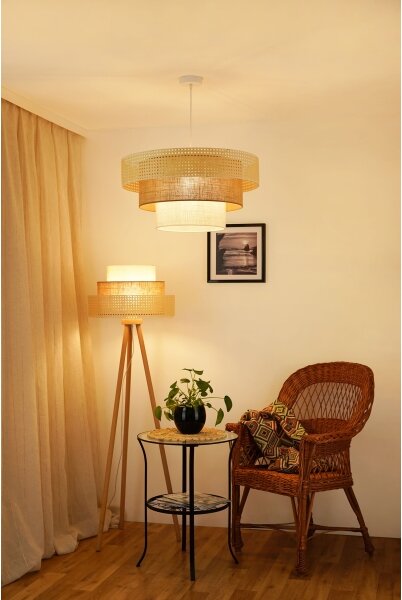 Brilagi - Lustr na lanku CEDAR LUNETA 1xE27/15W/230V pr. 60 ratan/hnědá/krémová