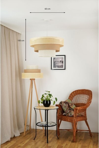 Brilagi - Lustr na lanku CEDAR LUNETA 1xE27/15W/230V pr. 60 ratan/hnědá/krémová