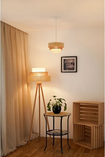 Brilagi - Lustr na lanku CEDAR LUNETA 1xE27/15W/230V pr. 25 ratan/hnědá/krémová