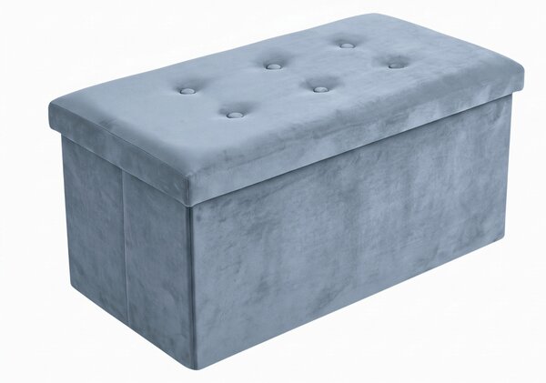Obdélníkový velurový taburet se schránkou, skládací, 76 × 38 × 38 cm, modrý