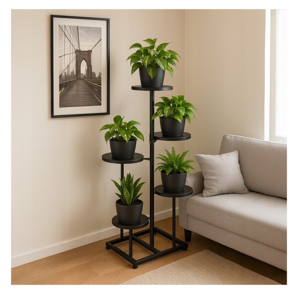 Stojan na květiny 5 patrový 80 cm – černý stojan na rostliny (47 × 47 cm)