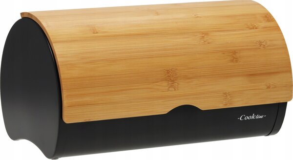 Smaltovaný chlebník SABROSO s bambusovým víkem 38 × 25 × 18 cm – černý