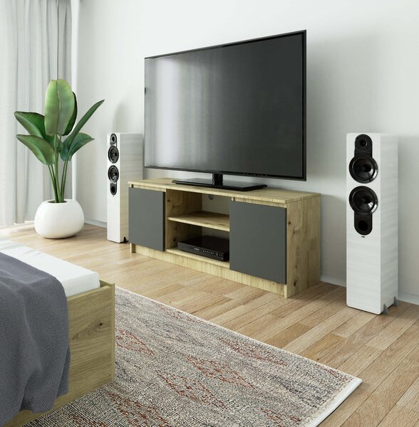 TV stolek Kenji (dub artisan + šedá). Akce -17%