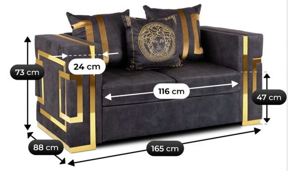 Pohovka Vilesa Velvet, dvojsedák, černá / zlatá