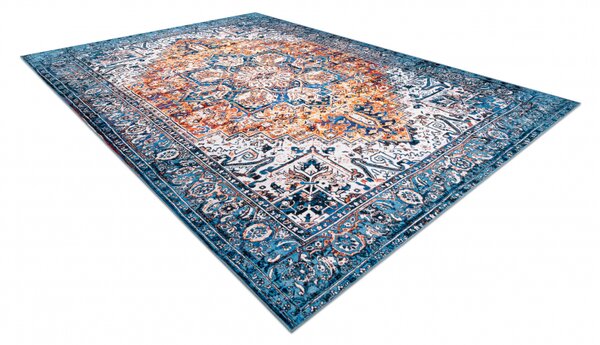Makro Abra Kusový koberec ANTIKA Vhodný k praní klasický moderní modrý pomerančový Rozměr: 80x150 cm