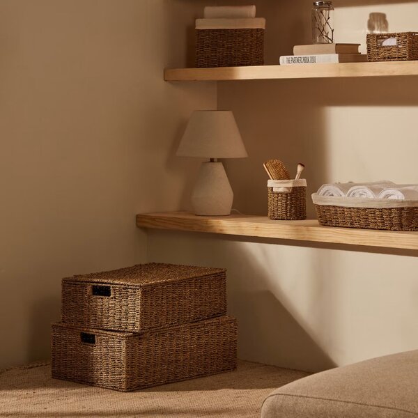 Set dvou dekorativních košů s víky Kave Home Tossa 57x36 cm/60x40 cm z přírodních vláken