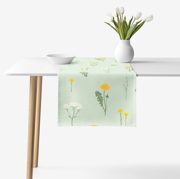 Goldea běhoun na stůl 100% bavlněné plátno - louka na zelené režné 35x120 cm