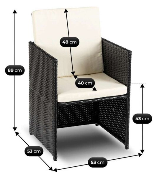Zahradní sestava Trenus - 4 židle + 4 bobky, černá / krémová