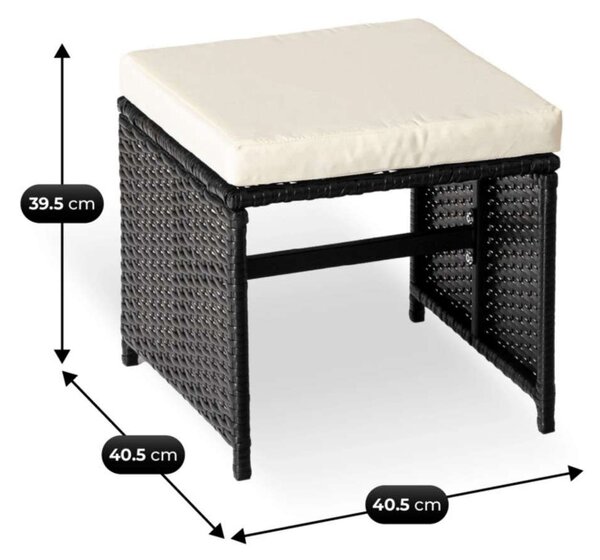 Zahradní sestava Trenus - 4 židle + 4 bobky, černá / krémová