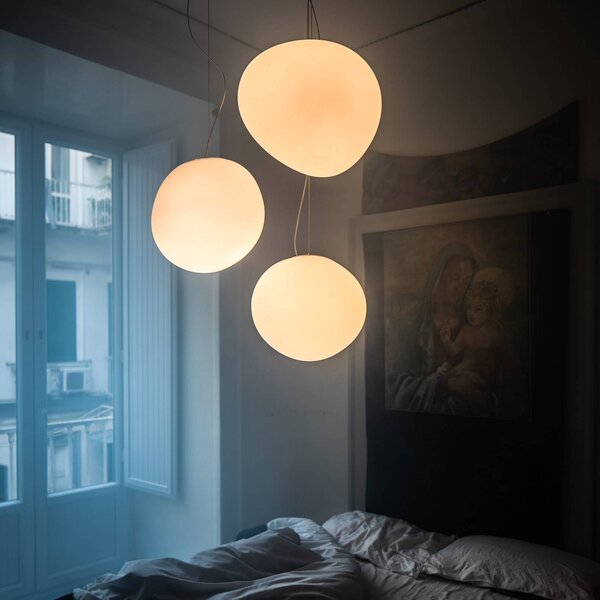 Foscarini Gregg media LED závěsné světlo, stmívatelné, stmívatelný, Bílá / opál, Obývací pokoj / jídelna, Sklo, Design