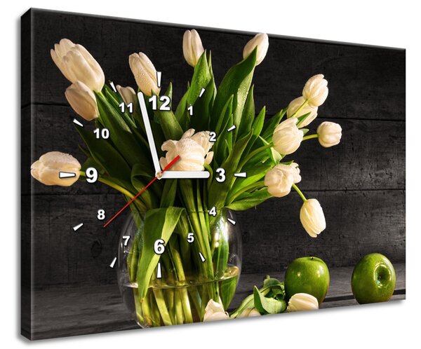 Gario Obraz s hodinami Krémové tulipány Velikost: 60 x 40 cm