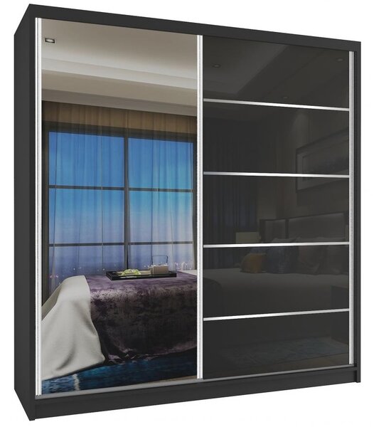 Moderní šatní skříň s posuvnými dveřmi Albino 158 - černá / černý lesk