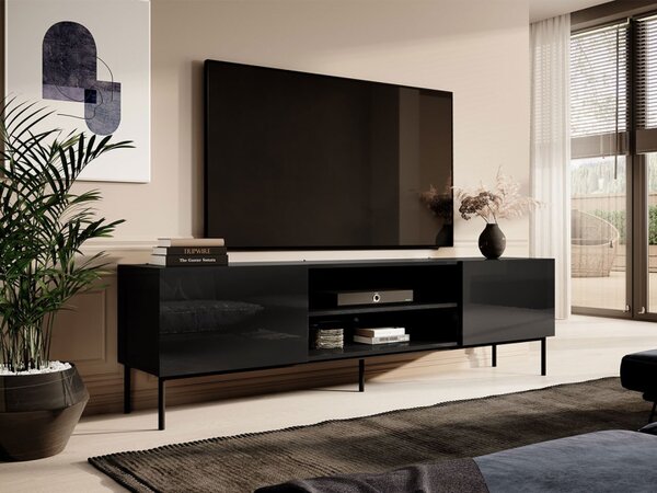 TV stolek\skříňka Koda 200 K, Barva: černá / černý lesk + černá Mirjan24 5903211164873