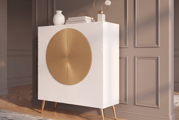 Vysoká komoda AURUM 120 CM bílá/zlatá masiv mango Nábytek | Úložné prostory | Komody | Vysoké