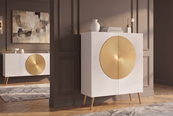 Vysoká komoda AURUM 120 CM bílá/zlatá masiv mango Nábytek | Úložné prostory | Komody | Vysoké