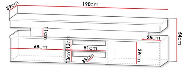 TV stolek s LED osvětlením USOA - lesklý černý / matný černý