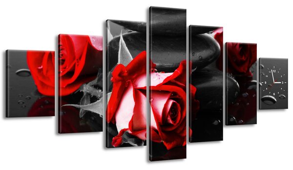 Obraz s hodinami Roses and spa - 7 dílný Rozměry: 210 x 100 cm