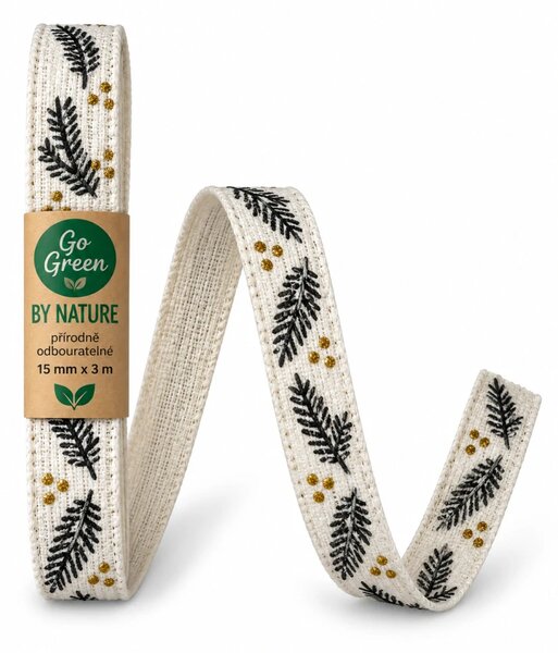 Stuha vánoční HOLLY CHARM WHITE bílá 15mm x 3m – skládaná