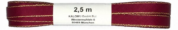 Stuha saténová se zlatým okrajem BASIC Bordeaux bordová 5mm x 2,5m