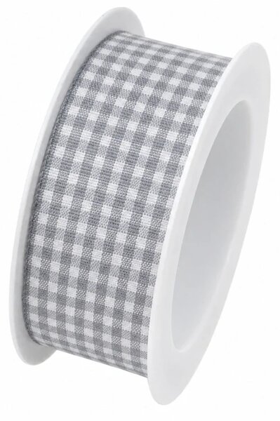 Stuha taftová VICHY KARO GREY šedá 25mm x 2m (12,-Kč/m)
