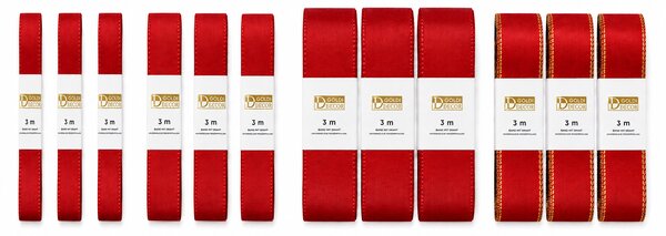 Sada červených taftových a saténových stuh RED COLLECTION 12 ks – 15mm, 25mm a 40mm x 3m