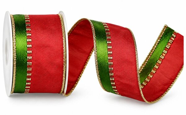 Stuha vánoční saténová TRADITIONAL CHRISTMAS červená 40mm x 2m (10,-Kč/m)