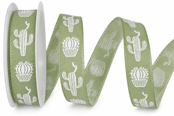 Bavlněná stuha CACTUS – pastelově zelená 15mm x 4m (4,- Kč/m)