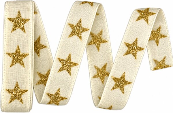 Vánoční stuha GOLD STAR krémová 25mm x 2m (9,-Kč/m)