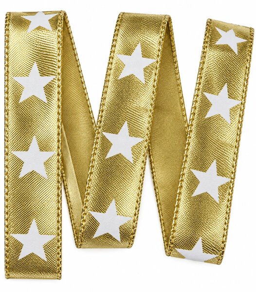 Vánoční stuha zlatá WHITE STAR GOLD lurexová 25mm x 2m (8,50 Kč/m)