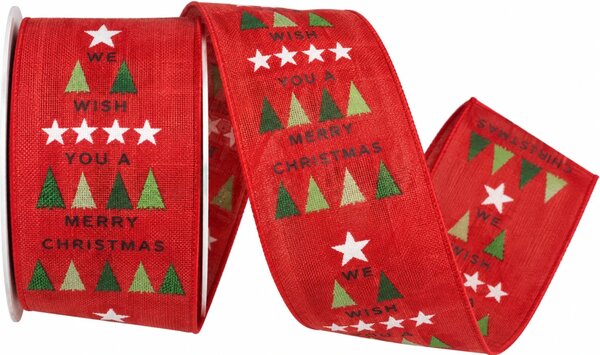 Stuha vánoční MERRY CHRISTMAS RED červená 40mm x 2m