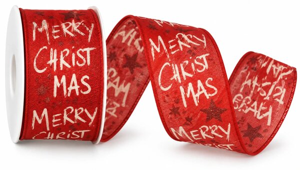 Vánoční stuha MERRY CHRISTMAS RED – červená s glitrovým efektem 40mm x 2m