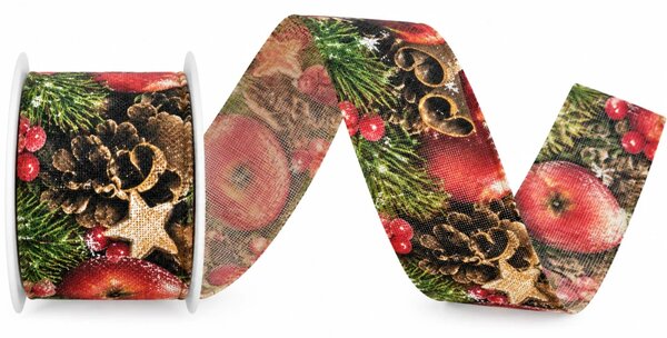 Stuha vánoční JABLKO A SKOŘICE taftová 40mm x 2m (14,-Kč/m)