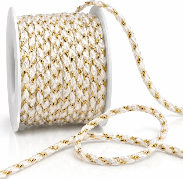 Provázek dekorační TwistCord Cotton Luxe Goldbílý zlatá nit 3mm x 3m (5,- Kč/m)
